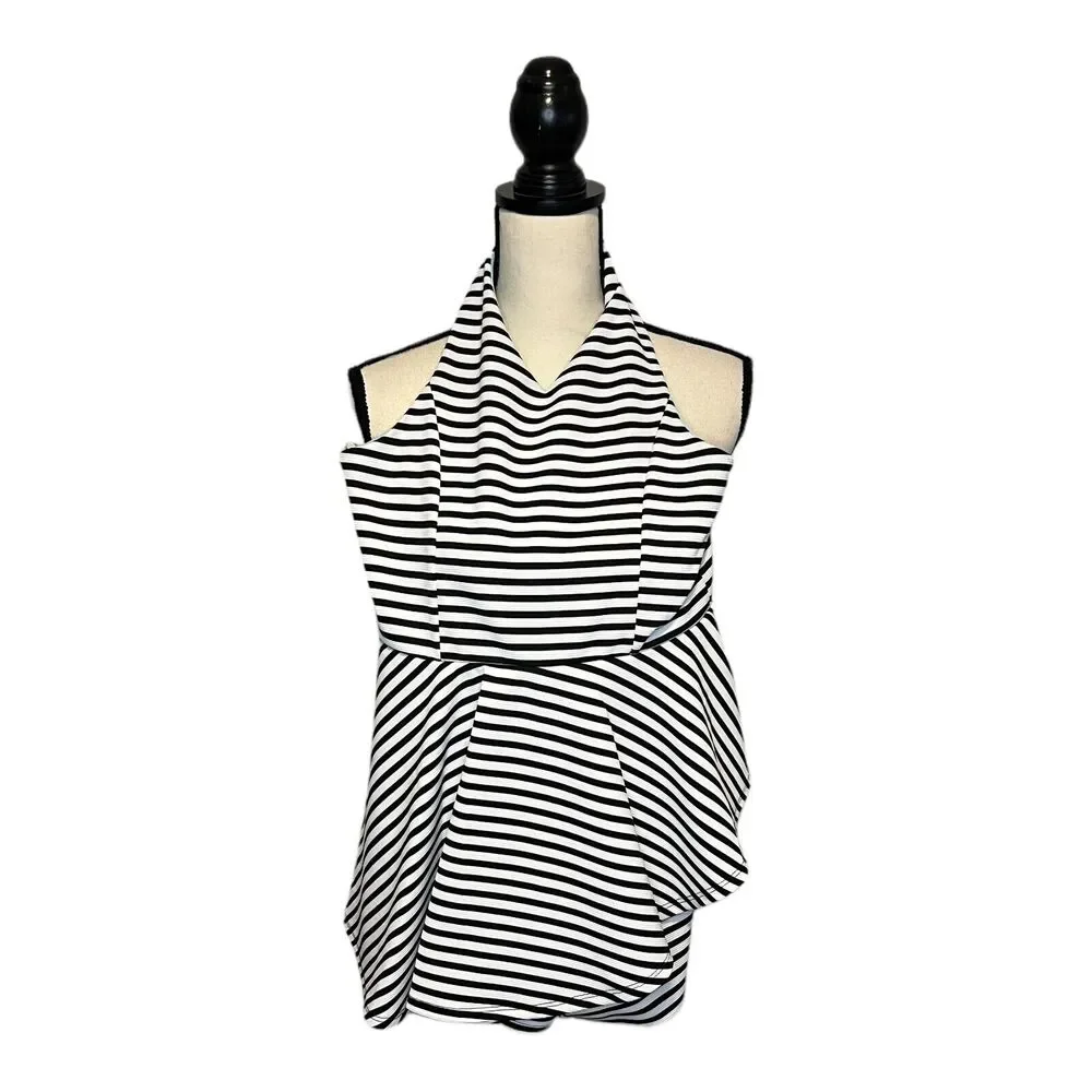 Ava & Yelly Girls Dress Size 16 Black White Stripe Romper Twirl Peplum USA
